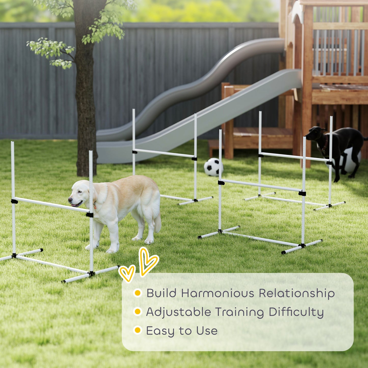 PawHut 4 Pieces Dog Agility Training Equipment, Adjustable Height Jumps Hurdle with Carrying Bag for Outdoor, White