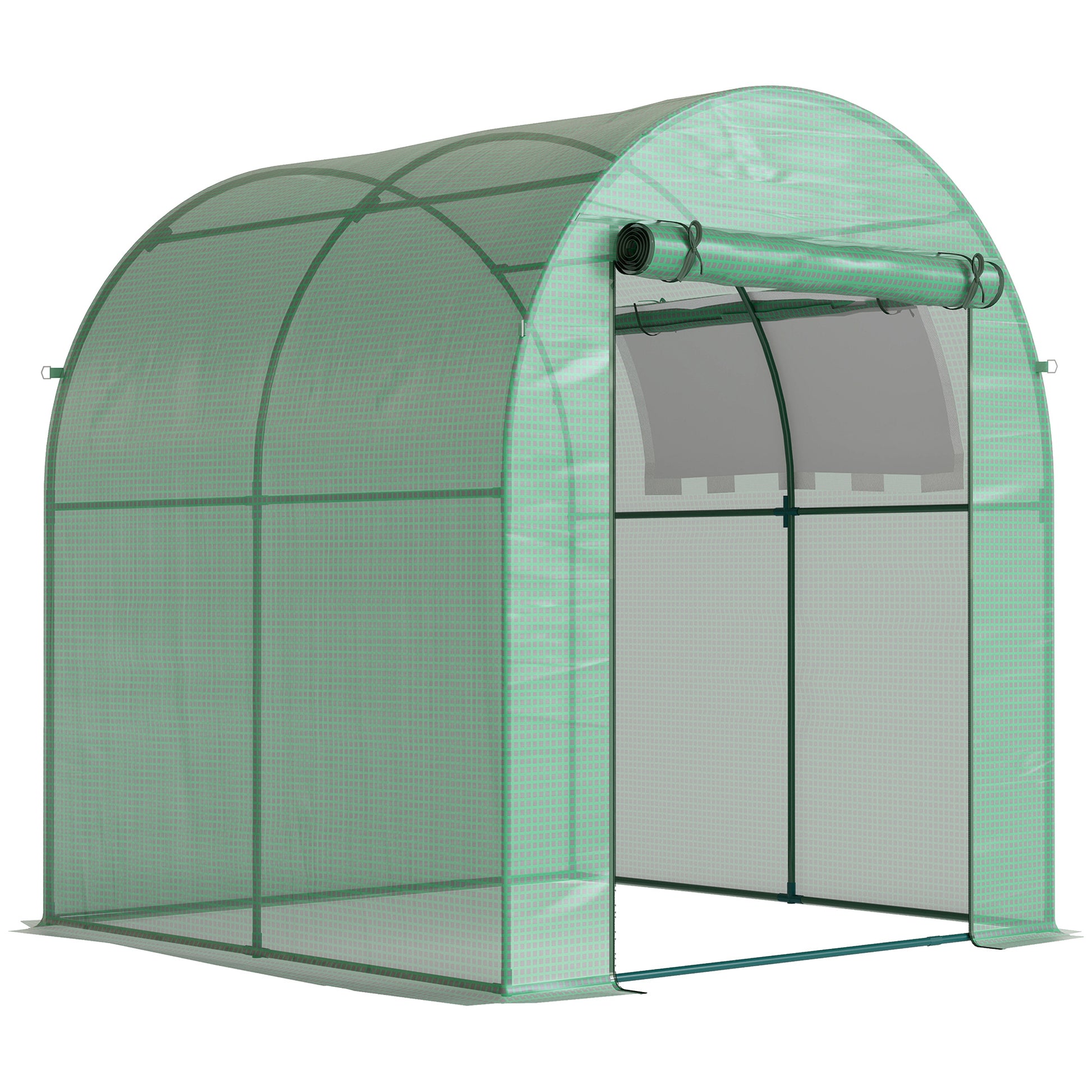 Photo of Outsunny Walk in Polytunnel Greenhouse, Green House for Garden with Roll-up Window and Door, 1.8 x 1.8 x 2 m, Green in Green colour on a white background