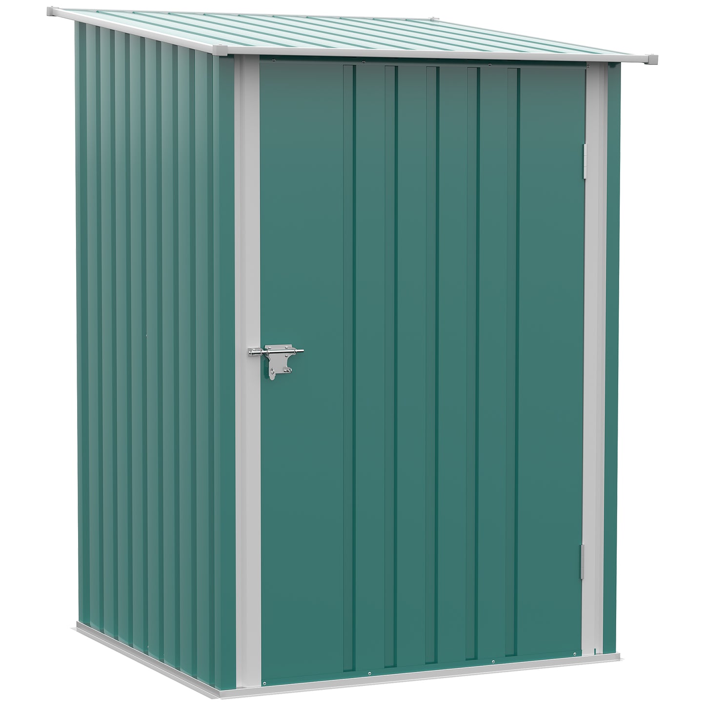 Photo of Outsunny 3.3 x 3.4ft Lean To Steel Garden Shed, with Locking Door - Green in Green colour on a white background