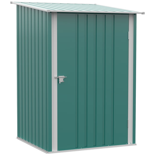 Photo of Outsunny 3.3 x 3.4ft Lean To Steel Garden Shed, with Locking Door - Green in Green colour on a white background