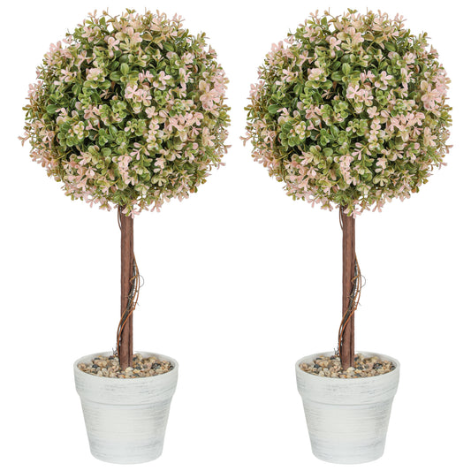 Photo of HOMCOM Set of 2 Decorative Artificial Plants, Murraya Flowers in Pot, Fake Plants for Home Indoor outdoor Decor, 60cm, Cream White in White colour on a white background