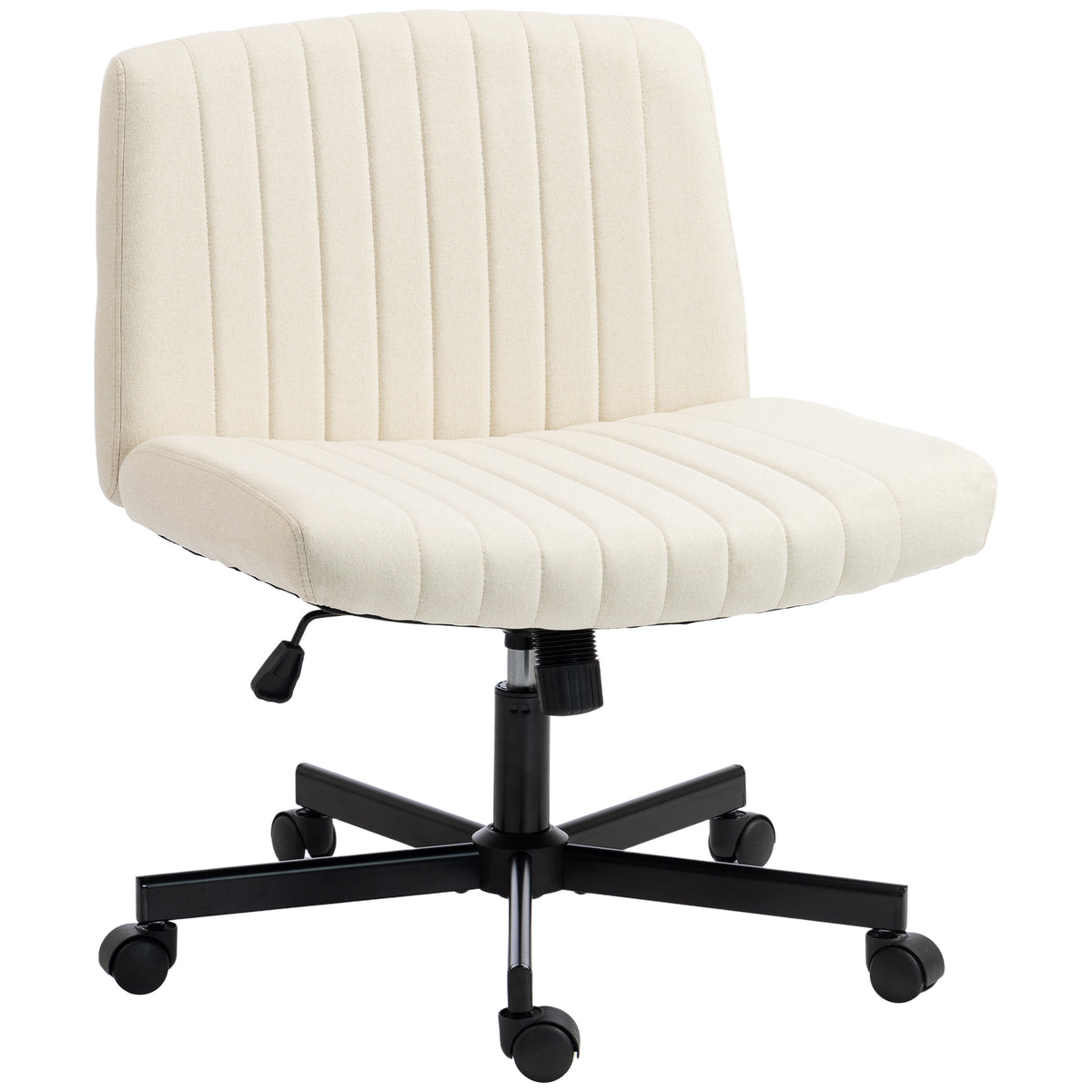 Photo of HOMCOM Imitation Linen Criss Cross Legged Desk Chair, Armless Office Chair with Wheels, Green in Green colour on a white background