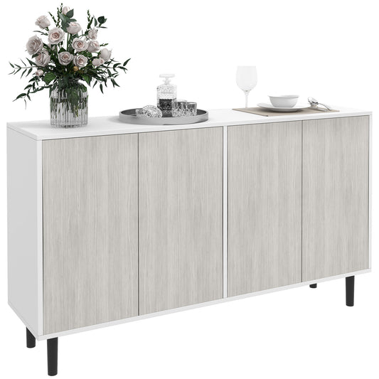 Photo of HOMCOM Kitchen Sideboard Storage Cabinet for Living Room with Adjustable Shelves 4 Doors and Pine Wood Legs White in White colour on a white background