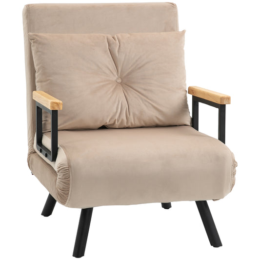 Photo of HOMCOM 4-in-1 Velvet-Feel Single Chair Bed, with Pillow - Beige in Beige colour on a white background