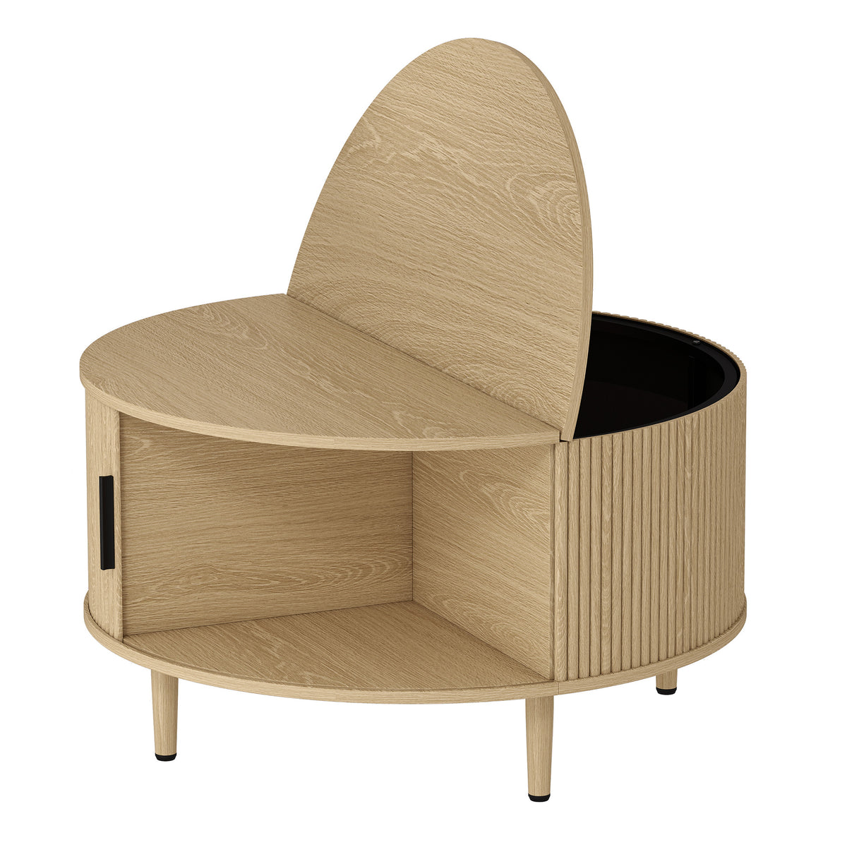 Photo of HOMCOM Coffee Table with Lift Top and Hidden Storage, Round Centre Table with Fluted Sliding Door, 80 cm, Natural Wood in Wood colour on a white background