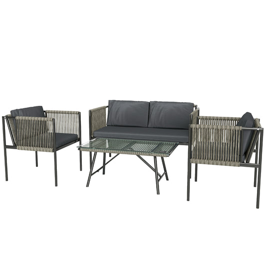 Photo of Outsunny Four-Piece Round Rattan Rope Sofa Set - Grey in Grey colour on a white background