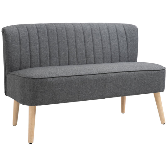 Photo of HOMCOM Modern Double Seat Sofa Loveseat Couch 2 Seater Compact Sofa Padded Linen Wood Leg Grey in Grey colour on a white background