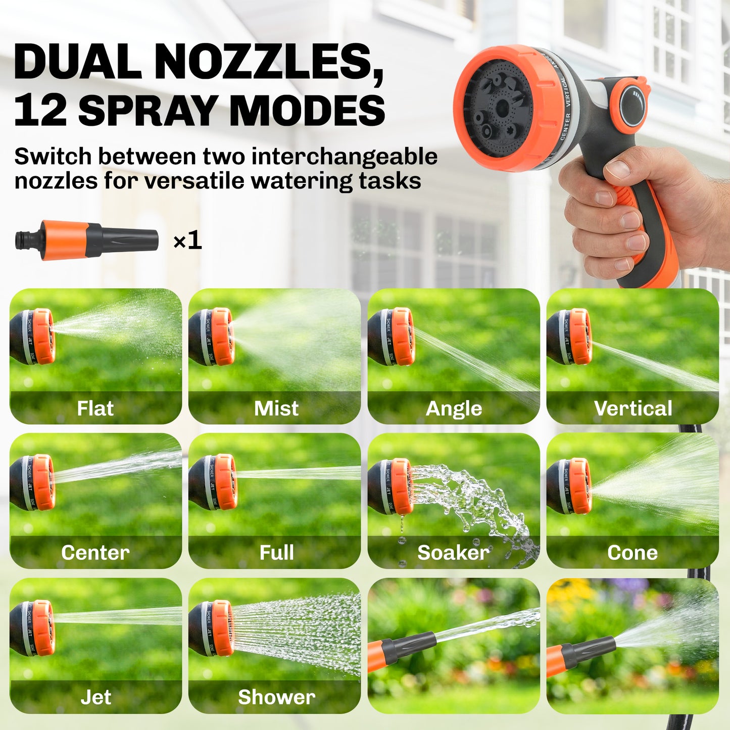 Outsunny 23+2m Retractable Hose Reel Wall Mounted with Auto Retraction, Self-Locking, Slow Return System, 12-Pattern Nozzles