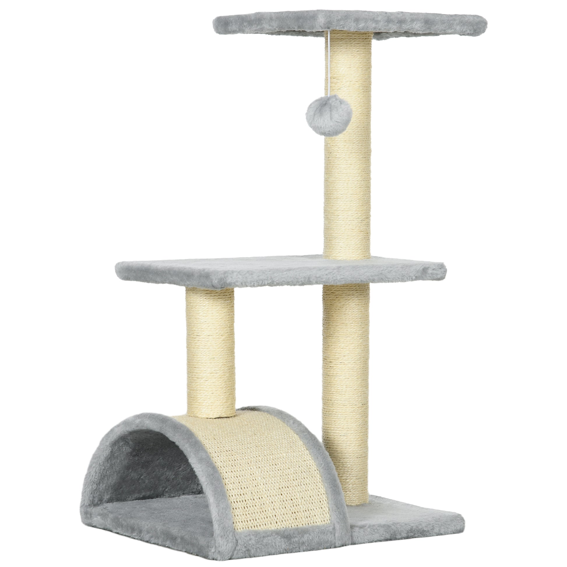 Photo of PawHut 72cm Cat Tree with Scratching Post, Pad for Indoor Cats - Light Grey in Grey colour on a white background