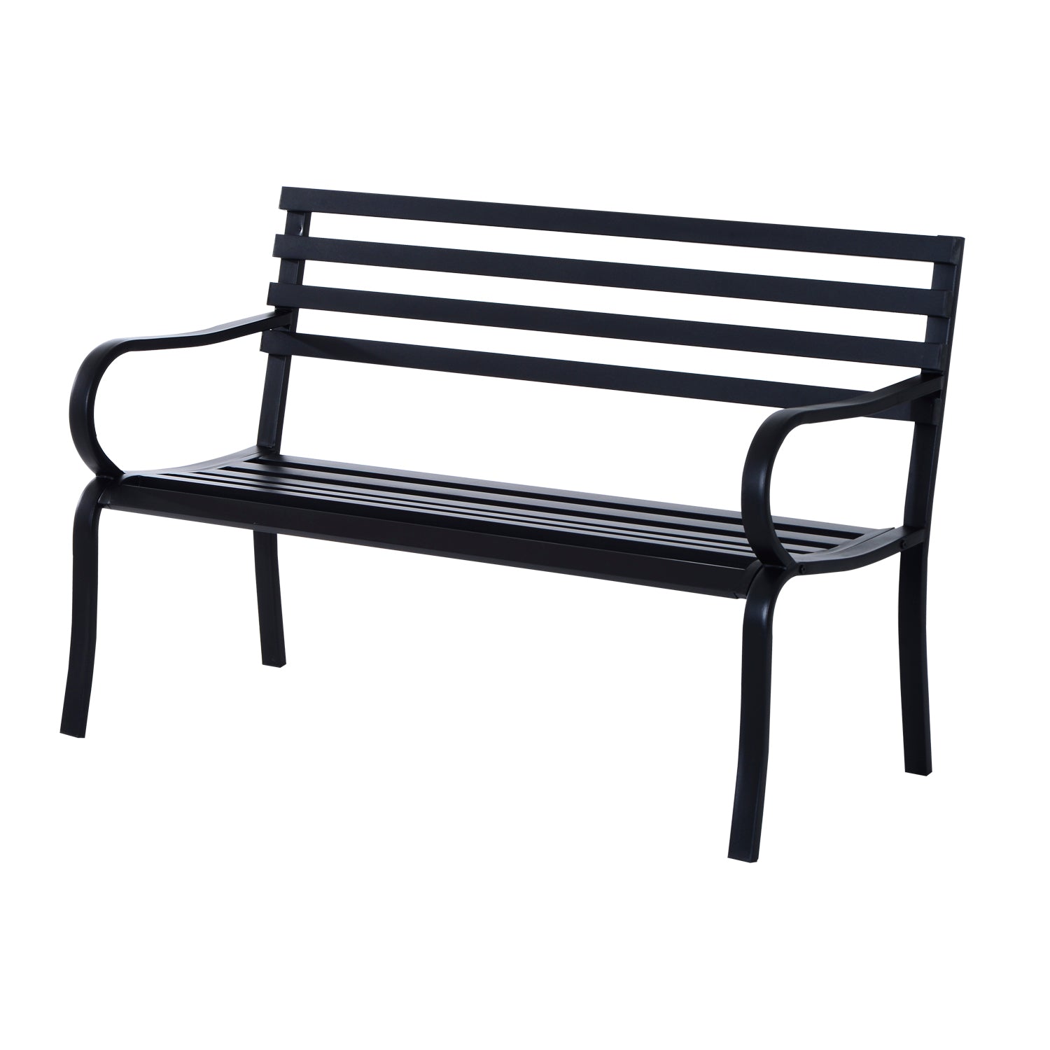 Photo of Outsunny Stylish 2 Seater Metal Garden Porch Chair Bench Stable Patio Outdoor Park Metal Bench - Black in Black colour on a white background