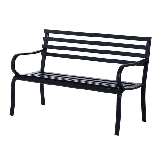 Photo of Outsunny Stylish 2 Seater Metal Garden Porch Chair Bench Stable Patio Outdoor Park Metal Bench - Black in Black colour on a white background
