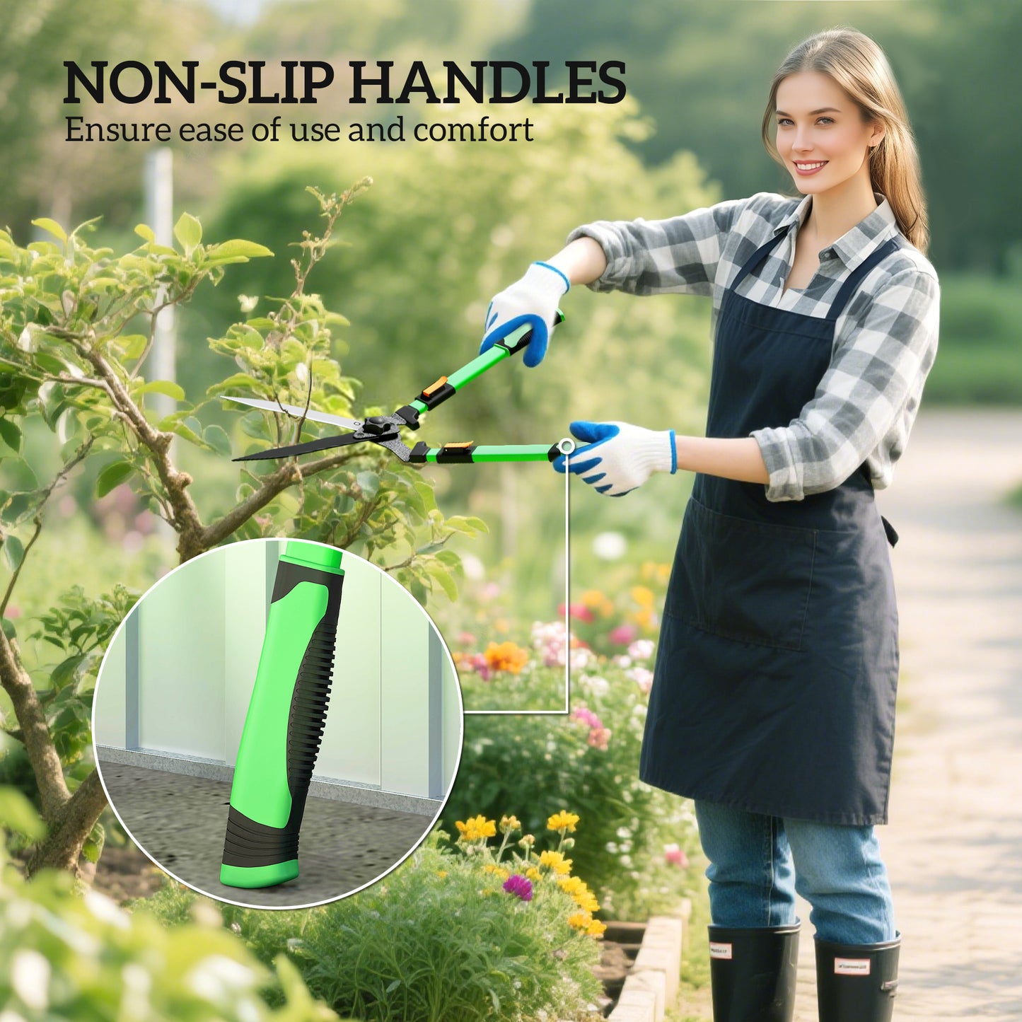Outsunny 2 Pcs Garden Shears Set, Tree Lopper, Hedge Shears with Telescopic Extendable Handles, Garden Shears for Hedges, Shrubs and Bushes, Lightweight Shrub Care Kit for Cutting, Trimming