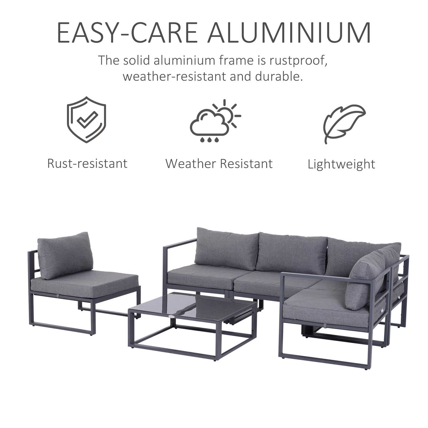 Outsunny 5 Seater Aluminium Garden Furniture Set, Garden Sofa Set with Thick Cushions for Patio and Balcony, Outdoor, Grey