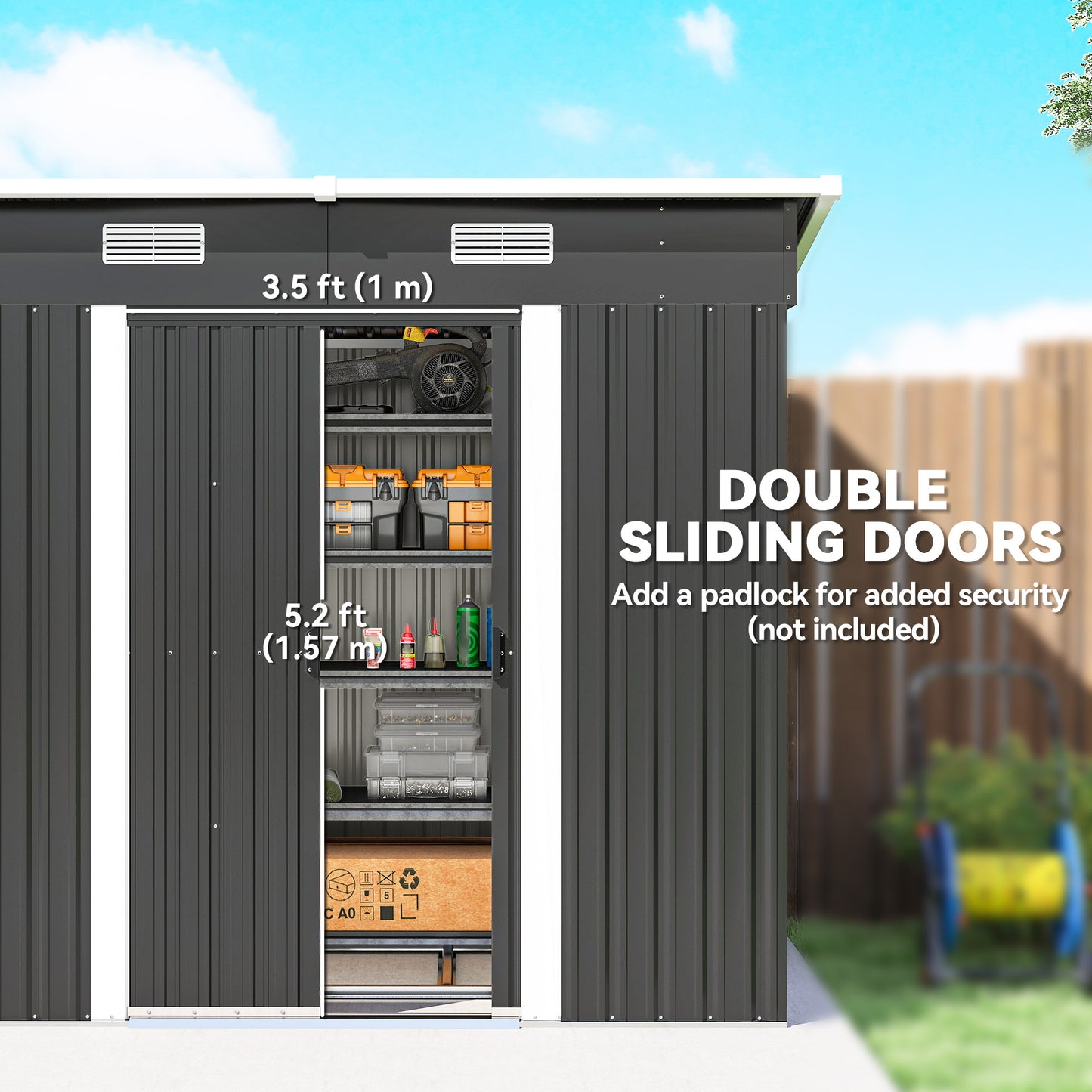 Outsunny 7 x 4ft Outdoor Storage Shed with Foundation Kit, Lean to Metal Garden Shed for Log, Rubbish Bin, Tool, Lawnmower, Bike, Patio and Lawn Use, Black