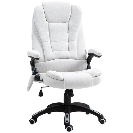 Photo of Vinsetto Massage Recliner Chair Heated Office Chair with Six Massage Points Linen-Feel Fabric 360° Swivel Wheels Cream White in White colour on a white background