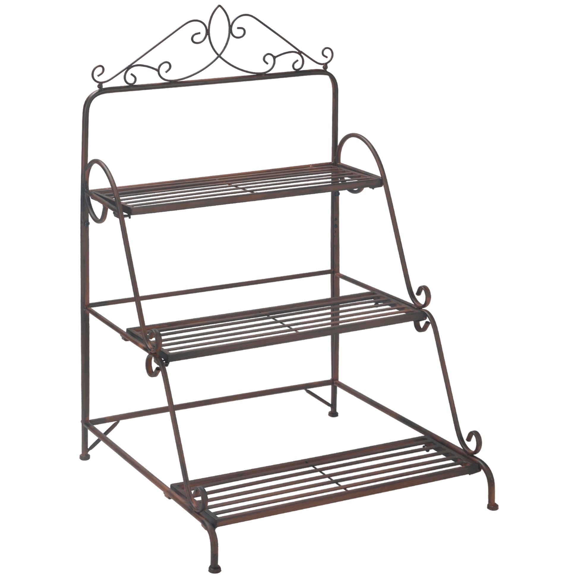 Photo of Outsunny 3 Tier Stair Style Metal Plant Stand, Flower Pot Holder Display Shelf, Storage Organizer Rack for Indoor Outdoor Patio Balcony Yard in Yard colour on a white background