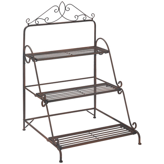 Photo of Outsunny 3 Tier Stair Style Metal Plant Stand, Flower Pot Holder Display Shelf, Storage Organizer Rack for Indoor Outdoor Patio Balcony Yard in Yard colour on a white background