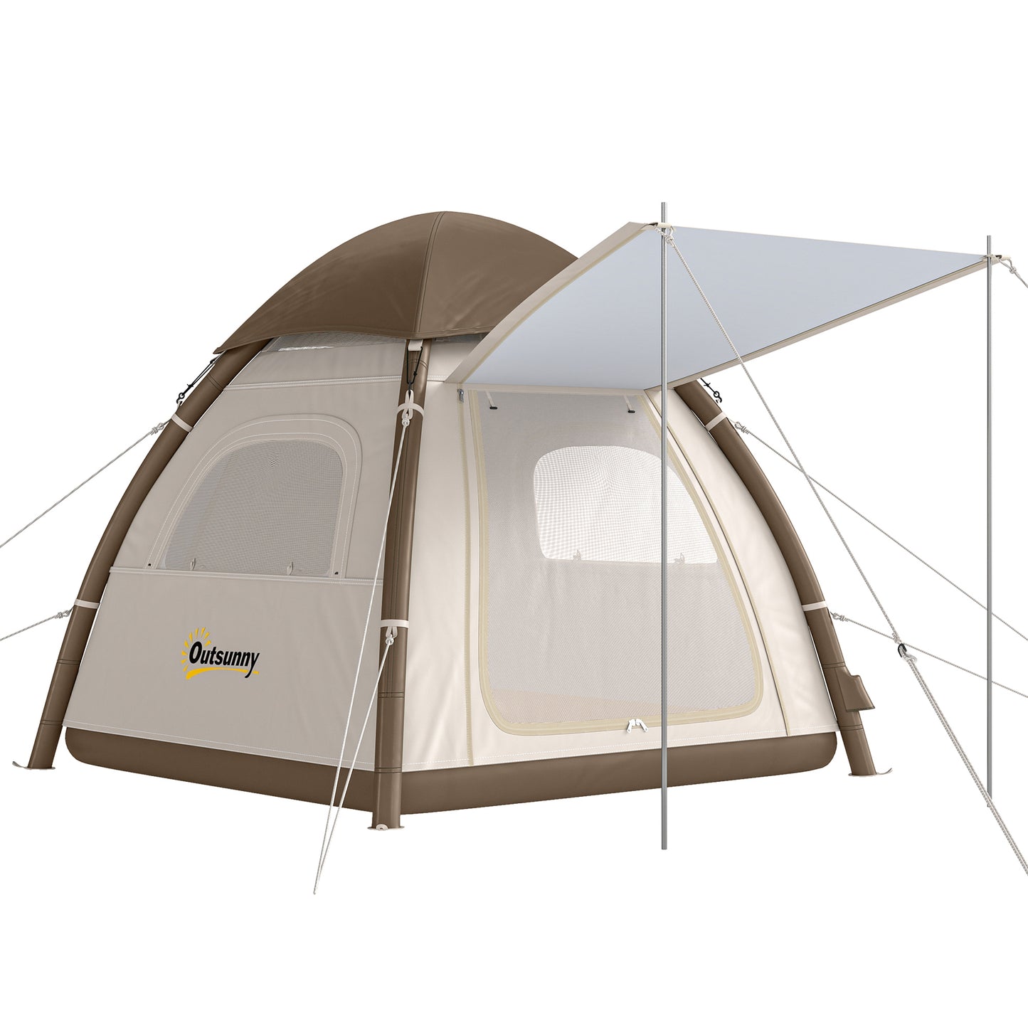 Photo of Outsunny Inflatable Camping Tent with Rainfly, 3 Man Air Tent 3000mm Waterproof Blow Up Tents, Cream in Cream colour on a white background
