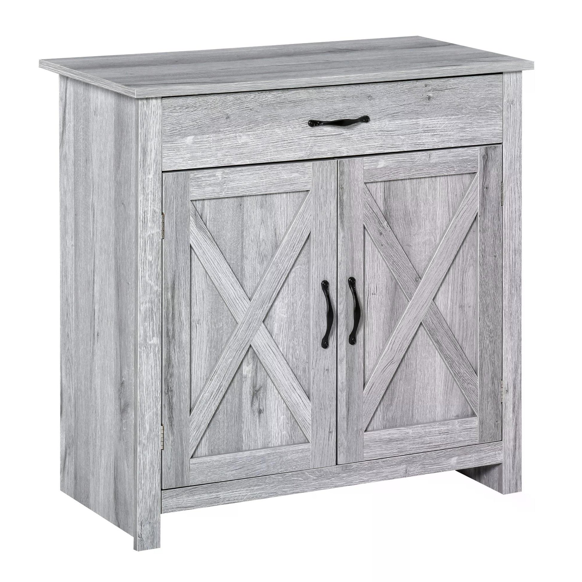Photo of HOMCOM Farmhouse Barn Door Sideboard Storage Cabinet Coffee Bar for LIVING Room – Grey Grain in Grain colour on a white background