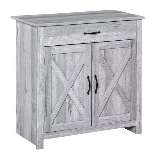 Photo of HOMCOM Farmhouse Barn Door Sideboard Storage Cabinet Coffee Bar for LIVING Room – Grey Grain in Grain colour on a white background