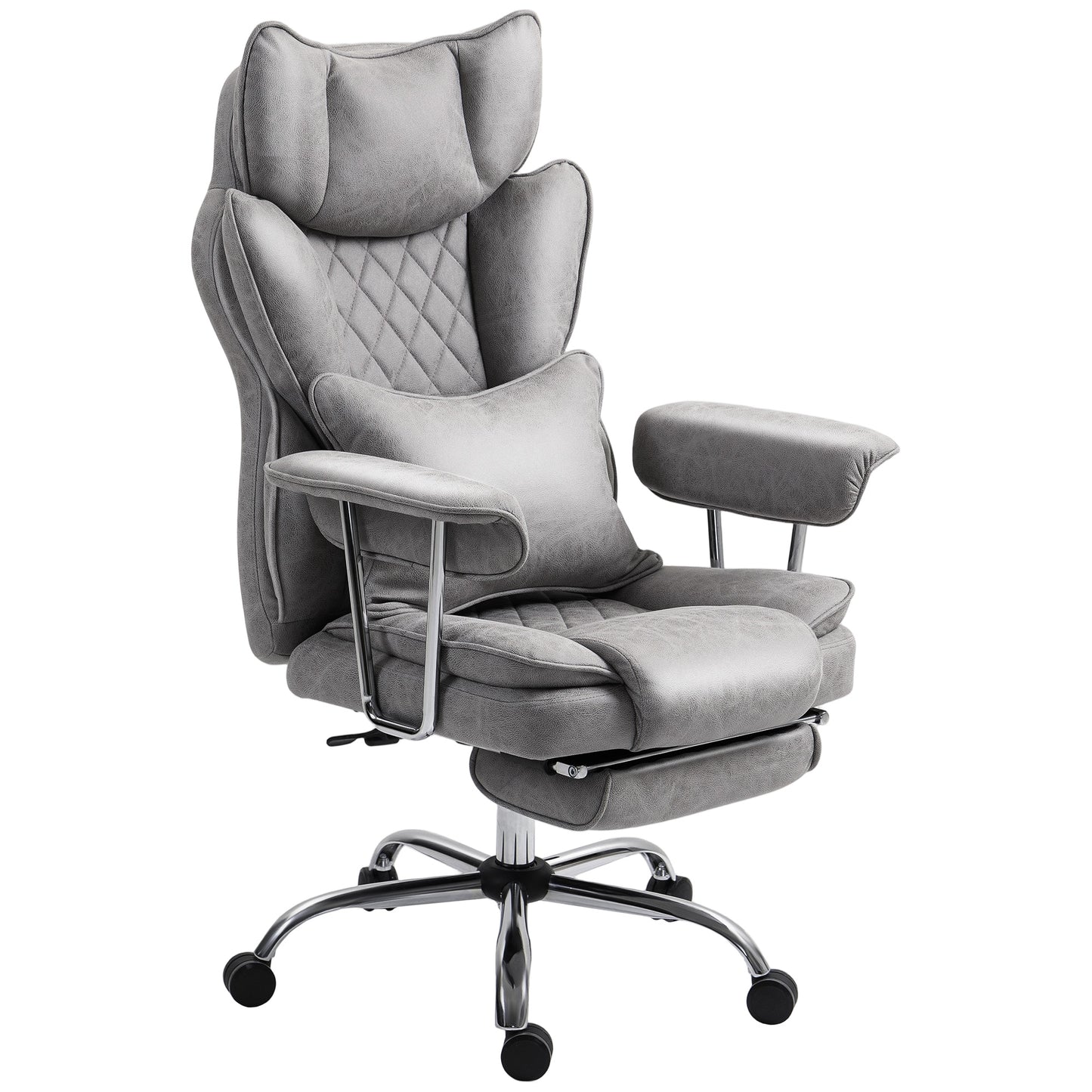Photo of HOMCOM Leathaire Reclining Office Chair with Lumbar Support Pillow - Grey in Grey colour on a white background