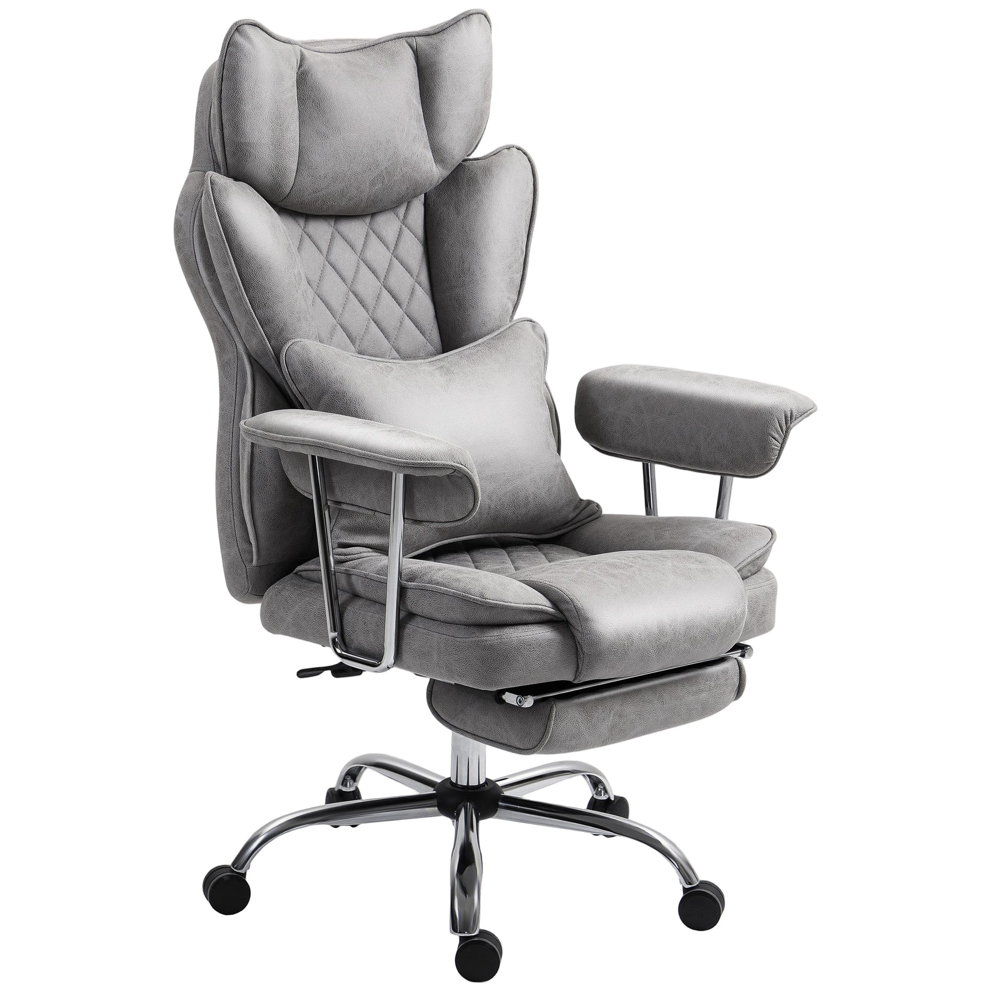 Photo of HOMCOM Leathaire Reclining Office Chair with Lumbar Support Pillow - Grey in Grey colour on a white background
