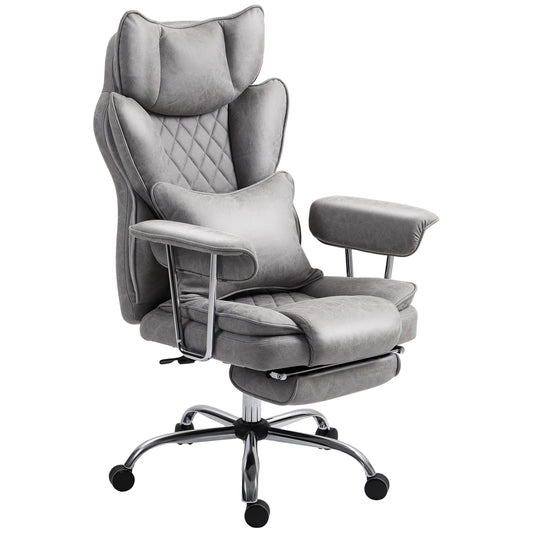Photo of HOMCOM Leathaire Reclining Office Chair with Lumbar Support Pillow - Grey in Grey colour on a white background