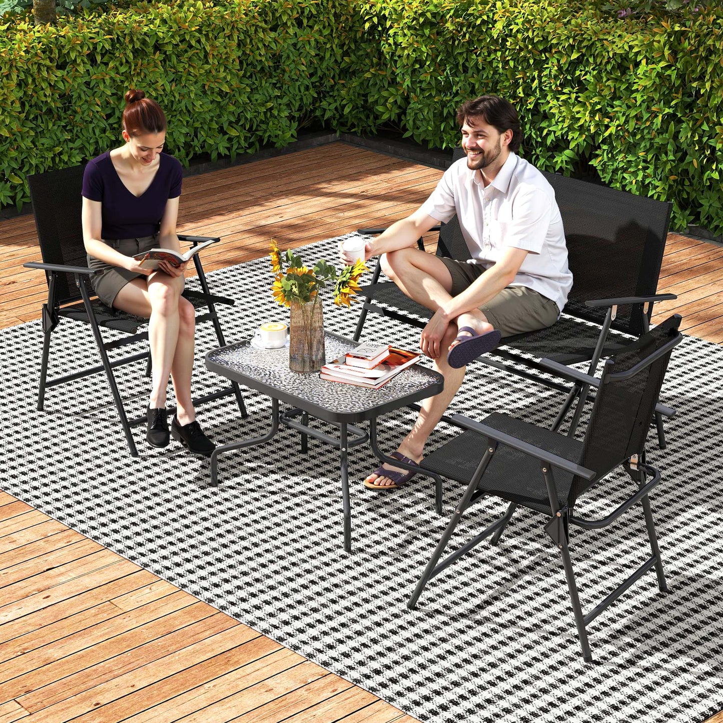 Outsunny Four-Piece Metal Garden Sofa Set - Black