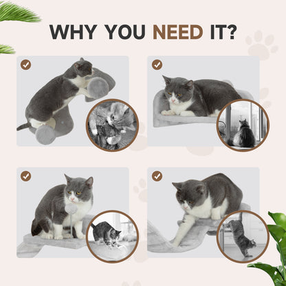 PawHut cat wall shelf set shown with cats resting, climbing and scratching