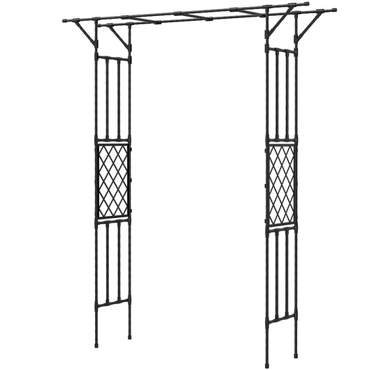 Photo of Outsunny Garden Arch, PE-Coated Steel Arbour Trellis for Climbing Plants, Rose Arch, 180 x 40 x 215 cm, Black in Black colour on a white background