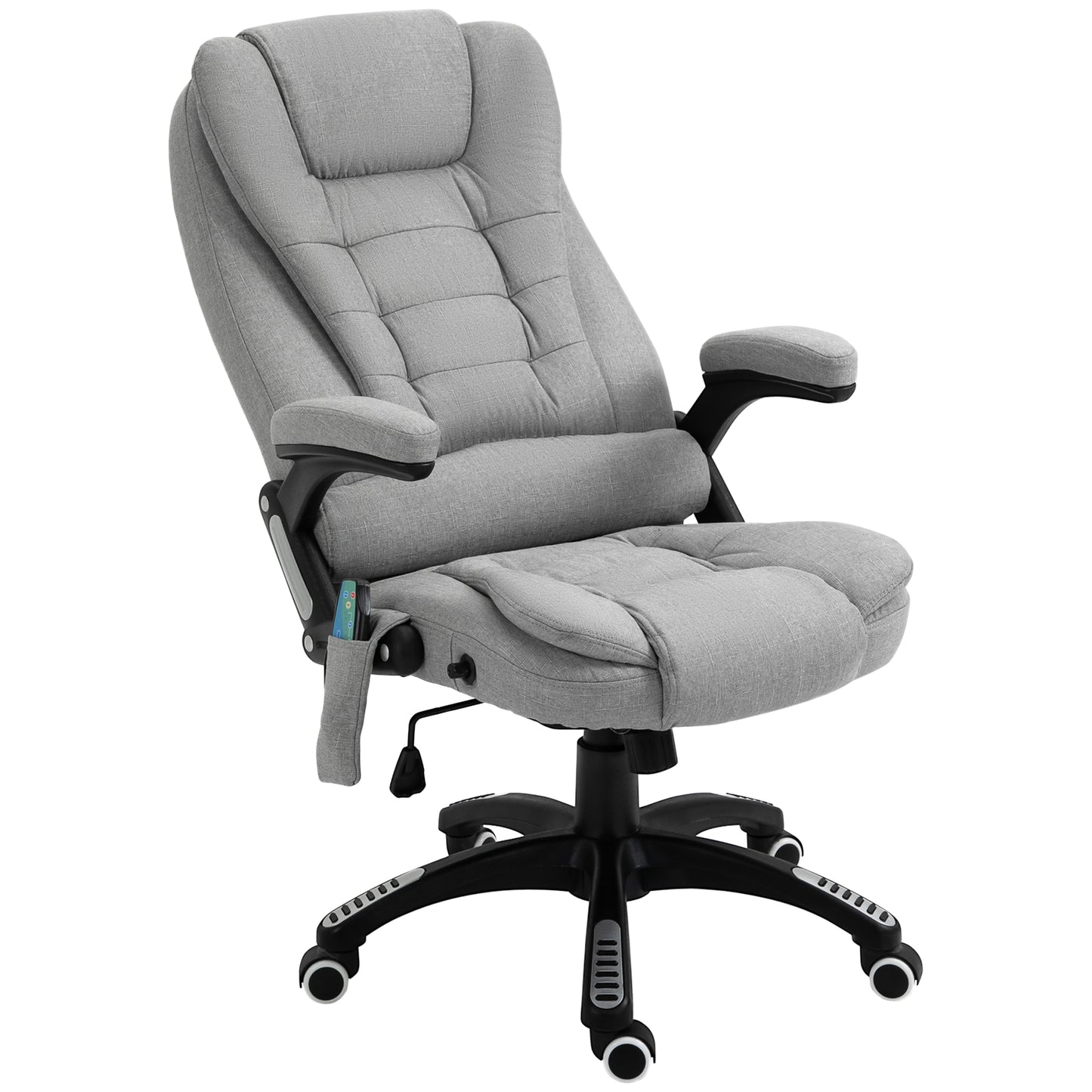 Photo of Vinsetto Office Chair, Ergonomic Fabric Desk Chair with 6-Point Massage and Back Heated, Arms, Lumbar Support, Light Grey in Grey colour on a white background