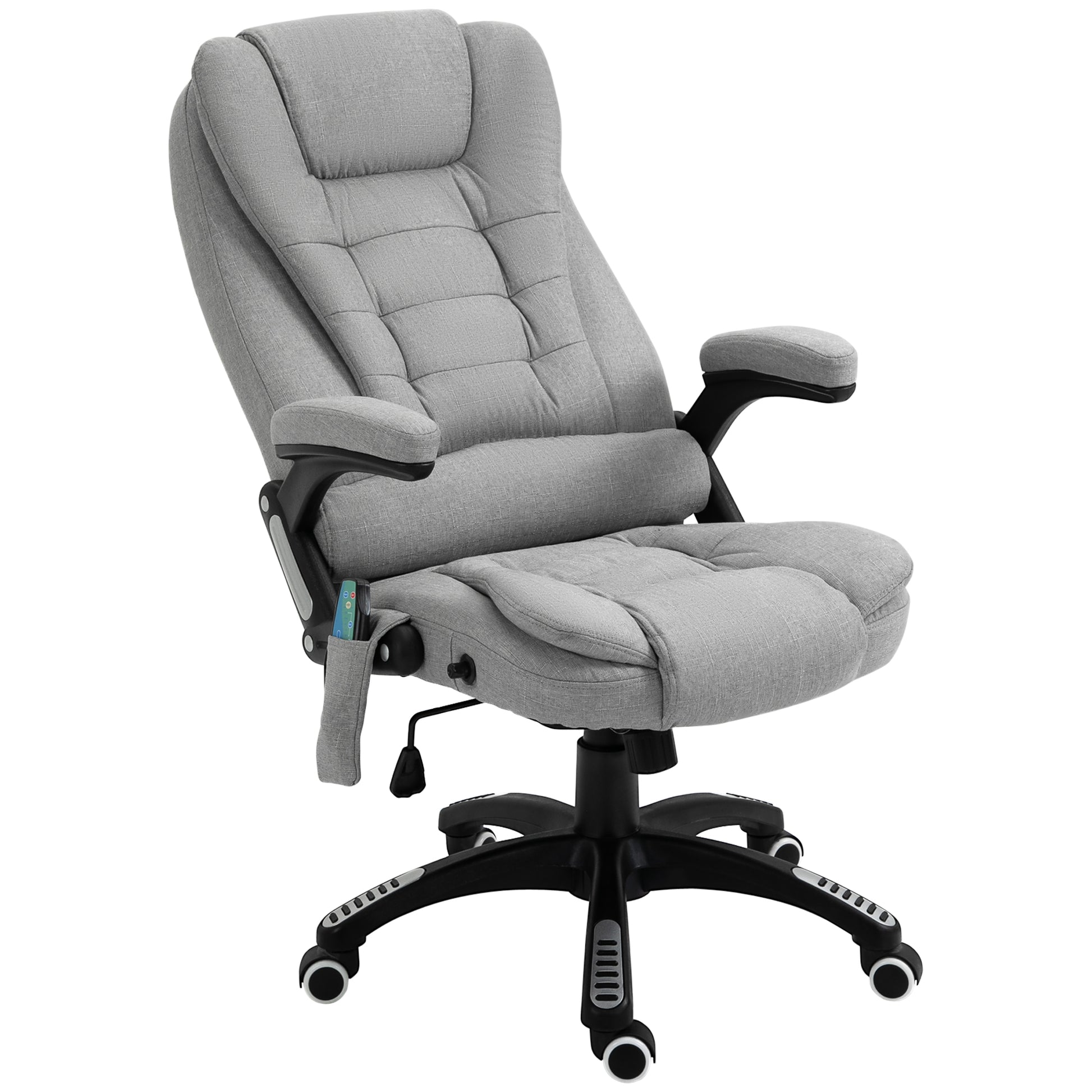 Photo of Vinsetto Office Chair, Ergonomic Fabric Desk Chair with 6-Point Massage and Back Heated, Arms, Lumbar Support, Light Grey in Grey colour on a white background