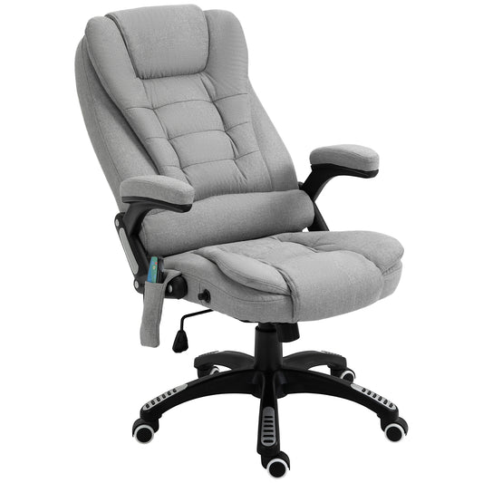 Photo of Vinsetto Office Chair, Ergonomic Fabric Desk Chair with 6-Point Massage and Back Heated, Arms, Lumbar Support, Light Grey in Grey colour on a white background