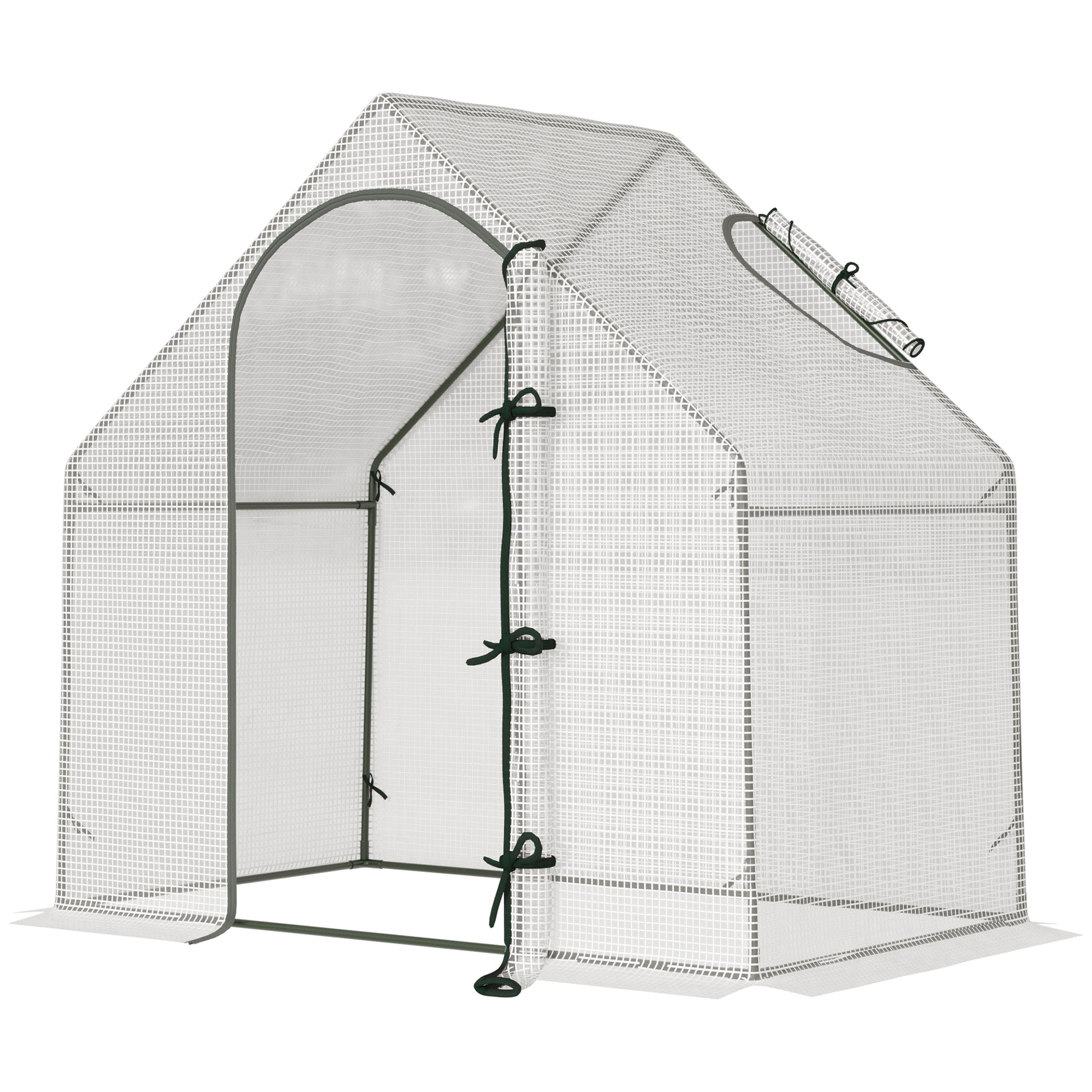 Photo of Outsunny Walk In Tomato Greenhouse Garden Outdoor Mini Greenhouse Flower Planter Steel Frame with Zipped Door & Window, PE Cover, 180 x 100 x 168CM,  White in White colour on a white background