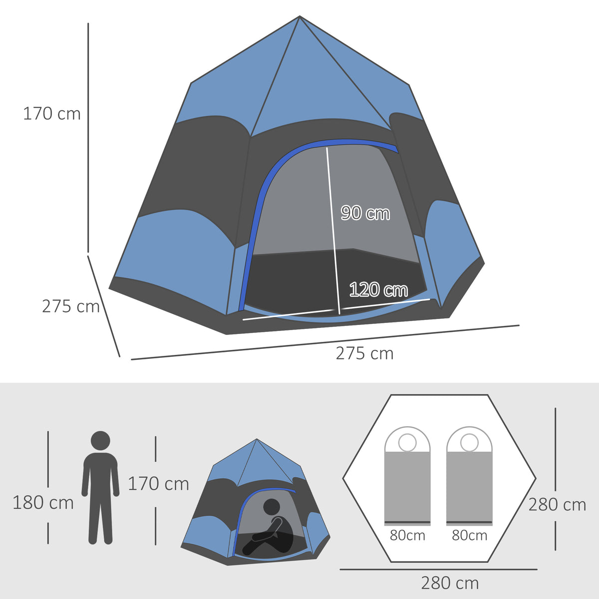 Outsunny 3 Man Instant Pop Up Tent with Rainfly, Portable Camping Shelter with Sewn-in Groundsheet, Carry Bag, Blue