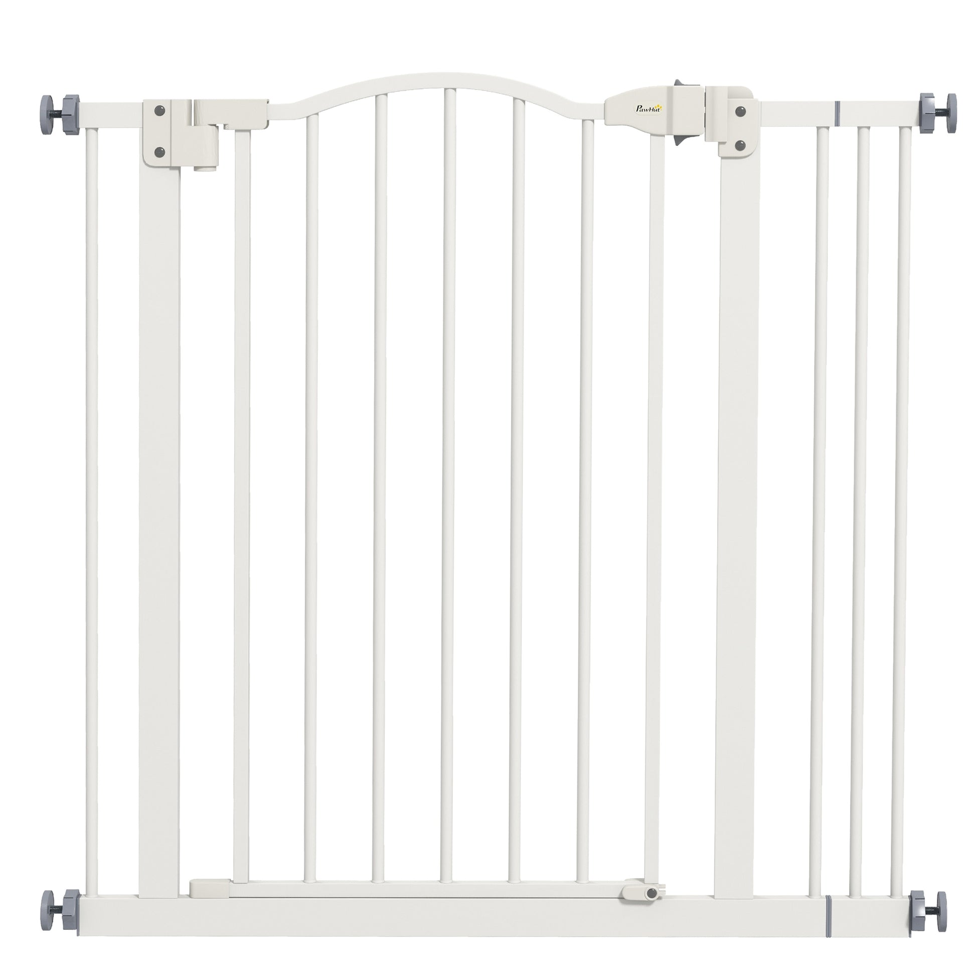 Photo of PawHut Metal 74-87cm Adjustable Pet Gate Safety Barrier w/ Auto-Close Door White in White colour on a white background