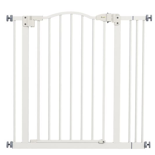 Photo of PawHut Metal 74-87cm Adjustable Pet Gate Safety Barrier w/ Auto-Close Door White in White colour on a white background