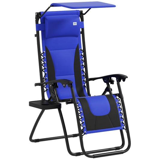 Photo of Outsunny Zero Gravity Lounger Chair, Folding Reclining Patio Chair with Shade Cover, Padded Seat, Cup Holder, Soft Cushion and Headrest for Poolside, Camping, Blue in Blue colour on a white background