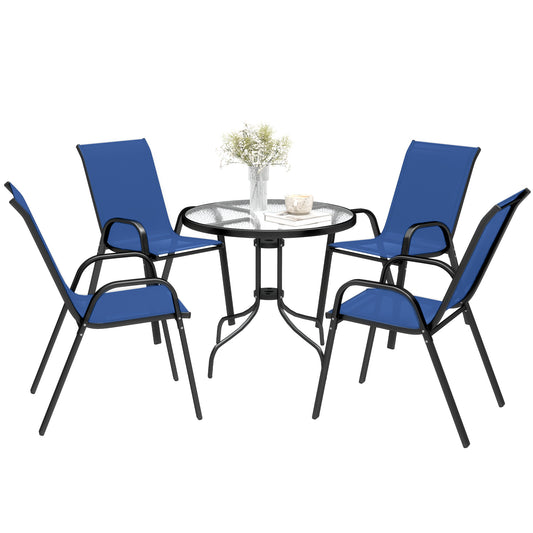 Photo of Outsunny Five-Piece Steel Patio Set, with Glass-Top Table - Dark Blue in Blue colour on a white background