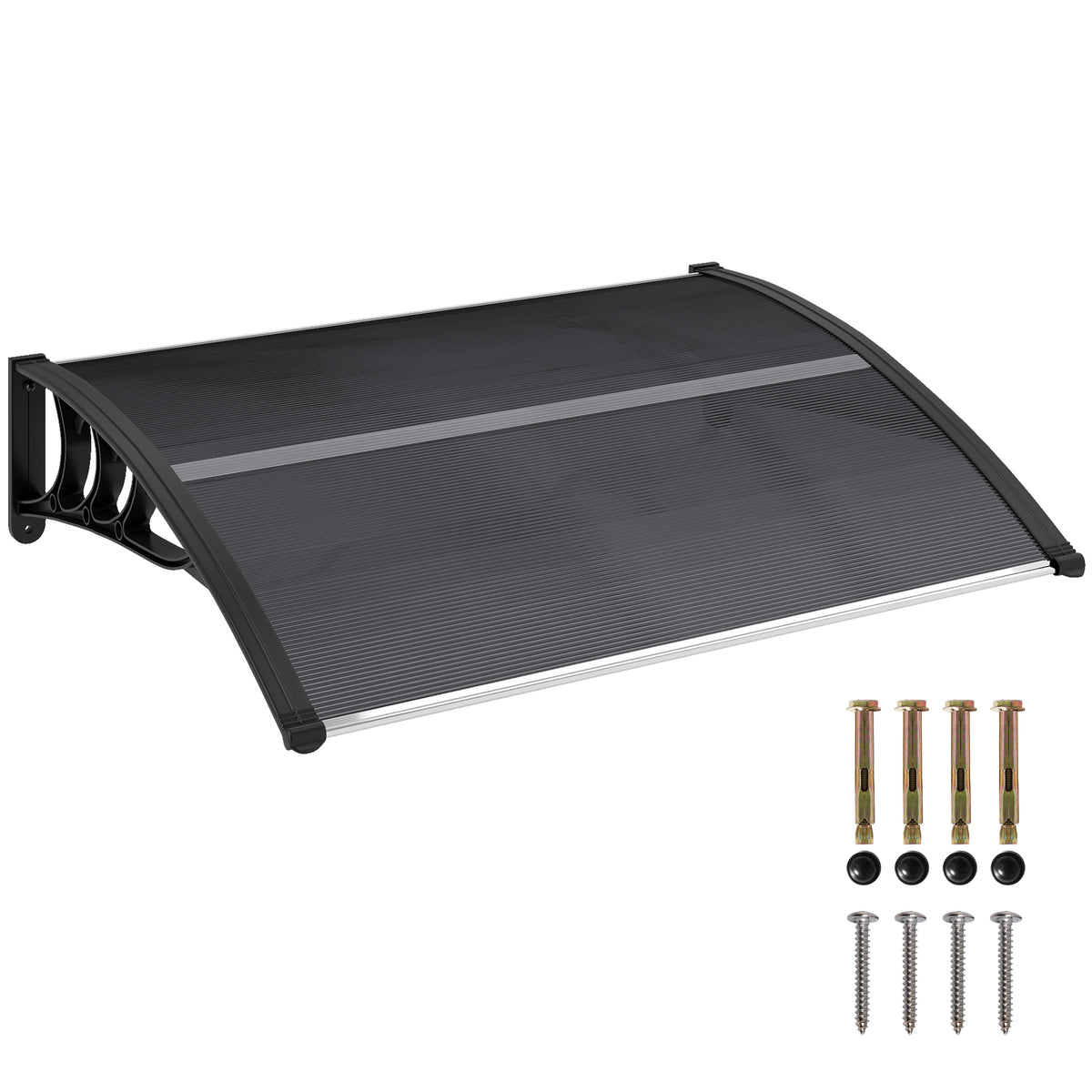 Outsunny black polycarbonate door canopy with curved frame and mounting hardware