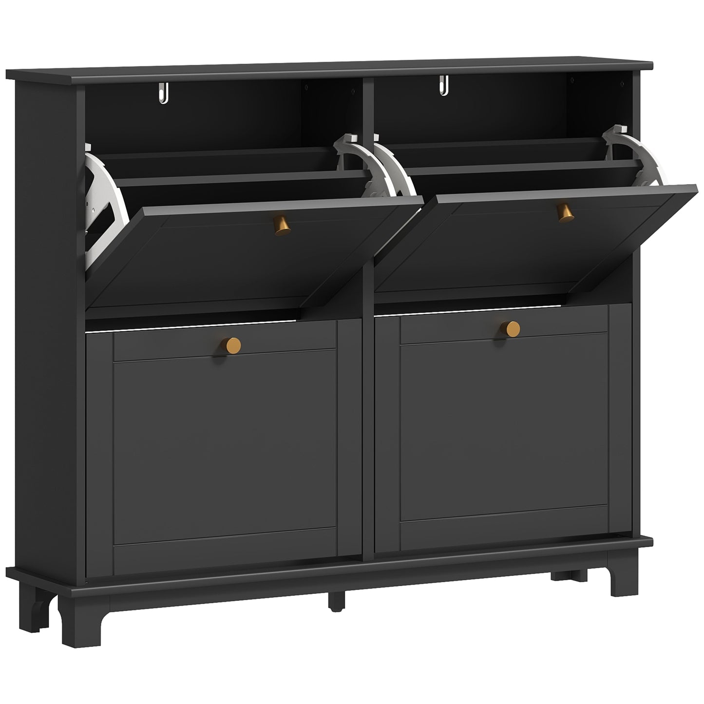 Photo of HOMCOM Narrow Shoe Storage Cabinet, Slim Shoe Cabinet with 4 Flip Drawers, Adjustable Shelves for 16 Pairs of Shoes, Black in Black colour on a white background