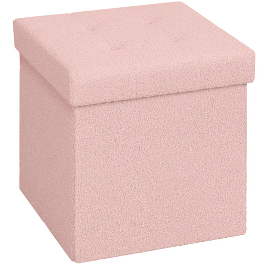 Photo of HOMCOM Foldable Sherpa Fleece Storage Ottoman - Pink in Pink colour on a white background