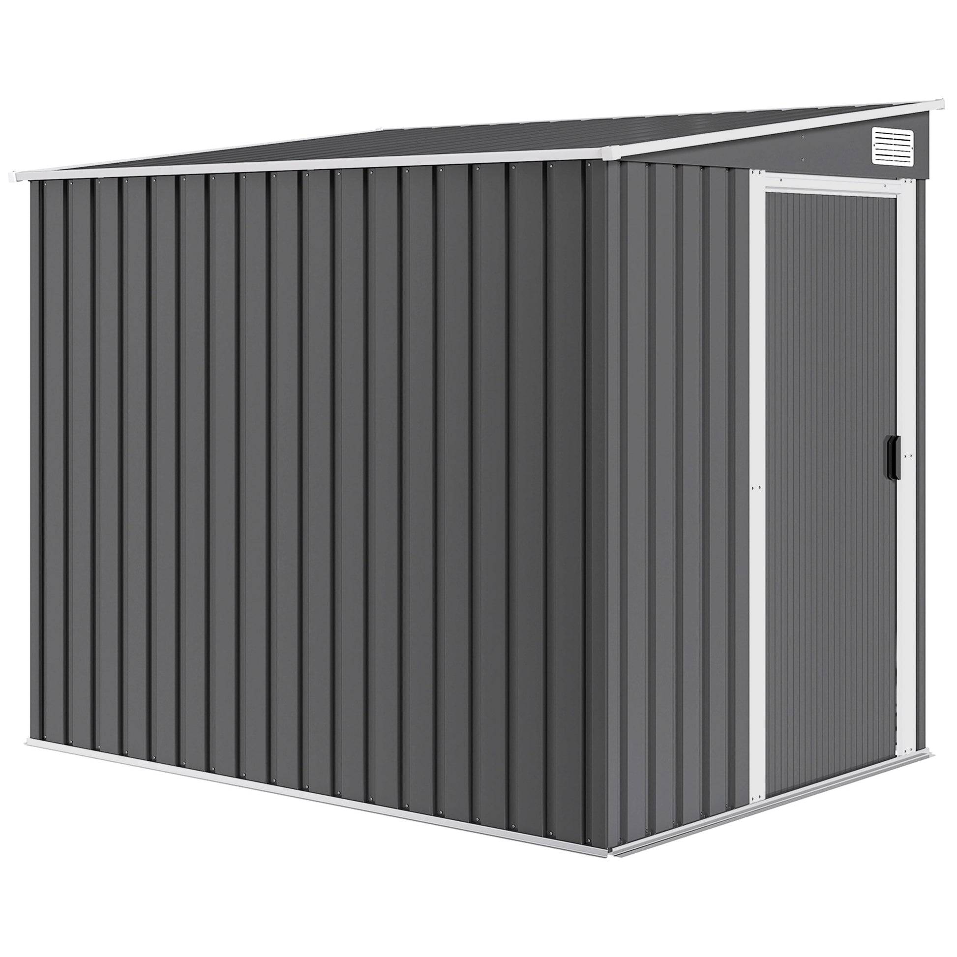 Photo of Outsunny 7 x 5ft Galvanised Metal Shed, with Sliding Door - Dark Grey in Grey colour on a white background