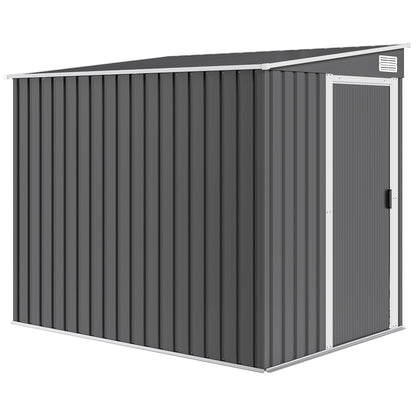 Outsunny dark gray galvanized metal shed with a sloped roof and sliding door
