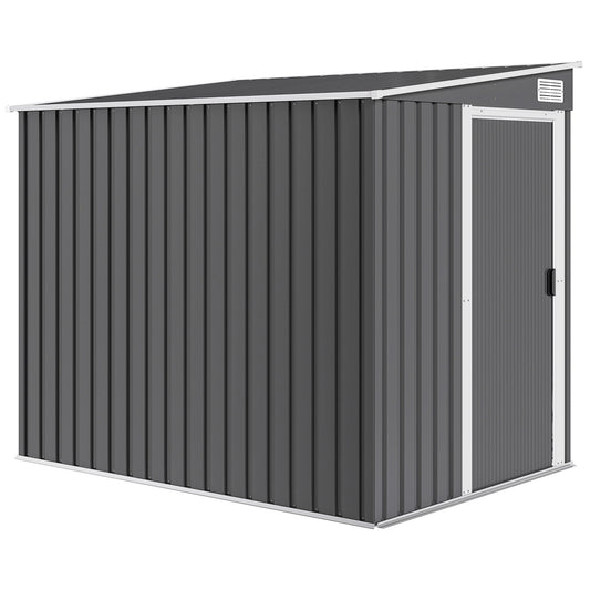 Photo of Outsunny 7 x 5ft Galvanised Metal Shed, with Sliding Door - Dark Grey in Grey colour on a white background