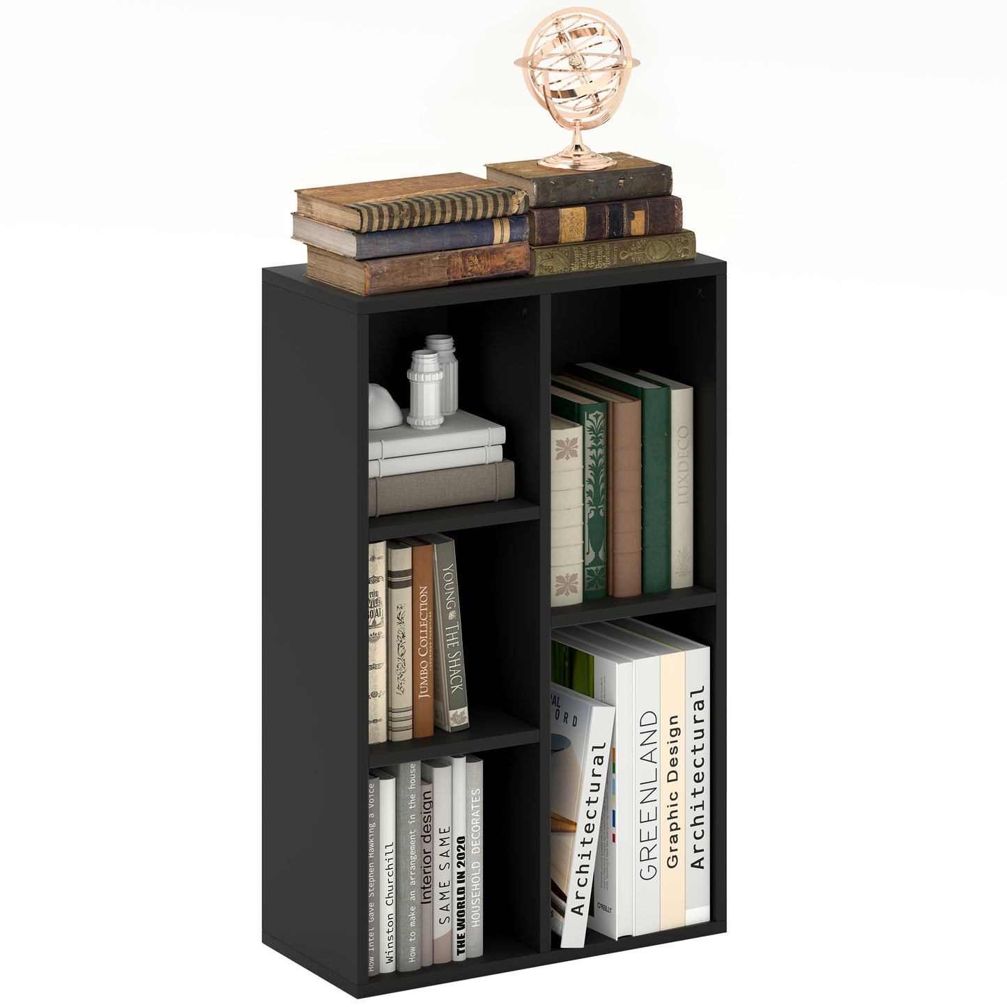 Photo of HOMCOM 2-Tier Bookshelf with 5 Compartments - Black in Black colour on a white background
