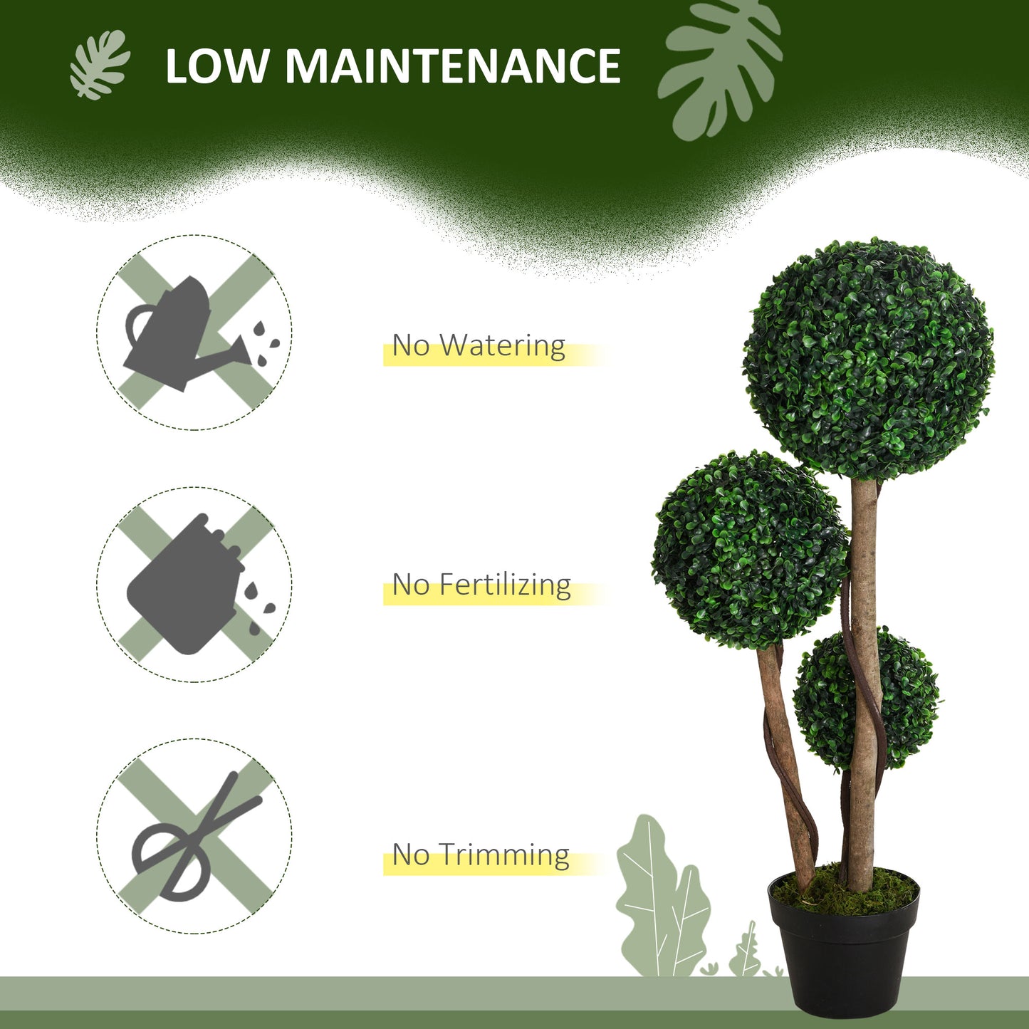 HOMCOM Decorative Artificial Tree Boxwood Ball Topiary Tree in Pot, Fake Plant for Home Indoor Outdoor Decor, 90 cm, Dark Green