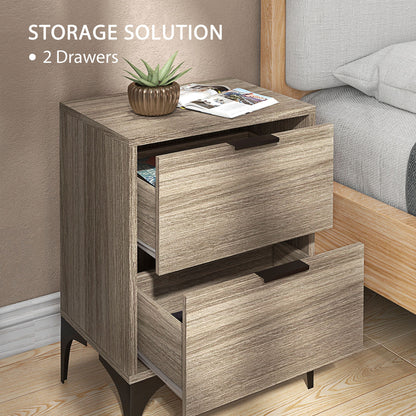 Bedside table with two open drawers and wood-effect finish