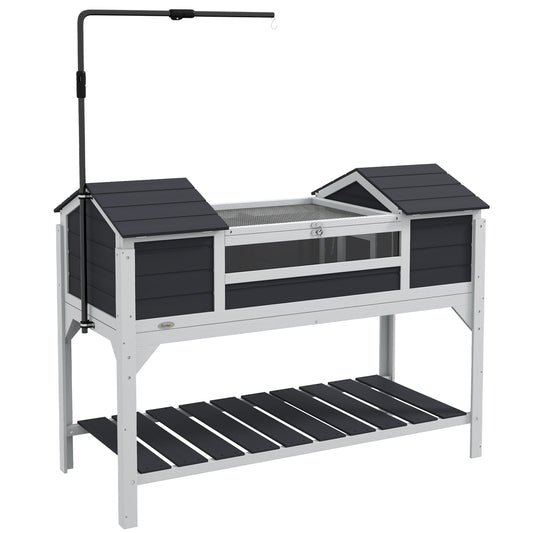 Photo of PawHut Wooden Tortoise Enclosure w/ Adjustable Lamp Holder, Openable Lid, Dual Main Houses, Storage Shelf, Fixed Tray - Grey in Grey colour on a white background