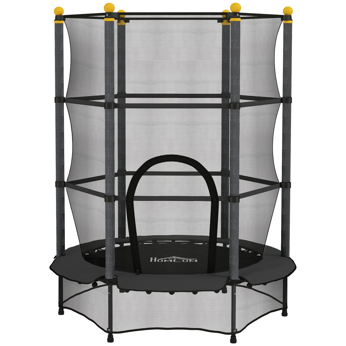 Photo of HOMCOM 4.6FT/55" Kids Trampoline with Enclosure Net, Outdoor Indoor Use, for Ages 3-10 Years, Black in Black colour on a white background
